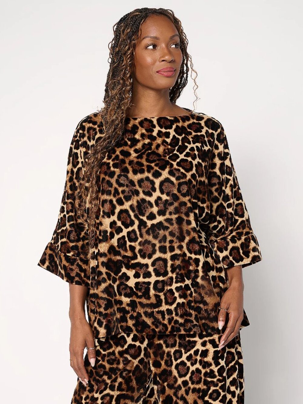 Carla Rockmore Collection Printed Velvet Boat Neck Top, Leopard Sz 1X a731674